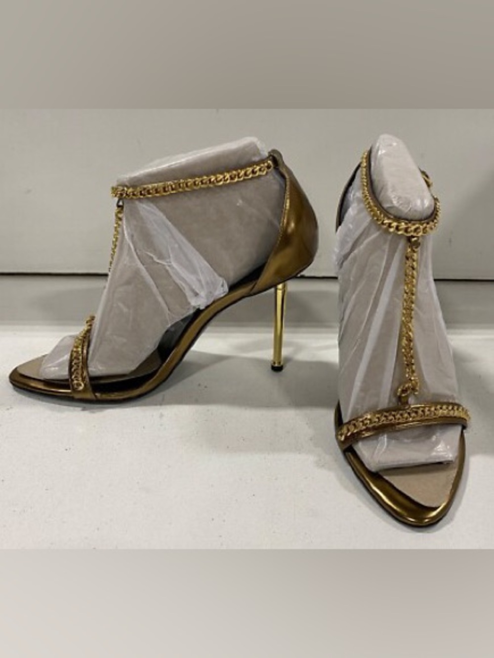 Nine West Metallic Gold Chain-Trim Stiletto Sandals